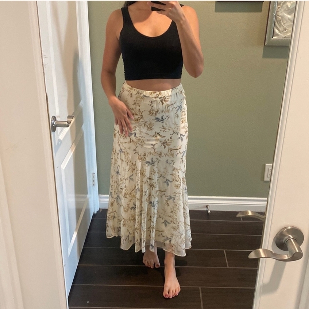 DREW Cream Floral A-Line Skirt